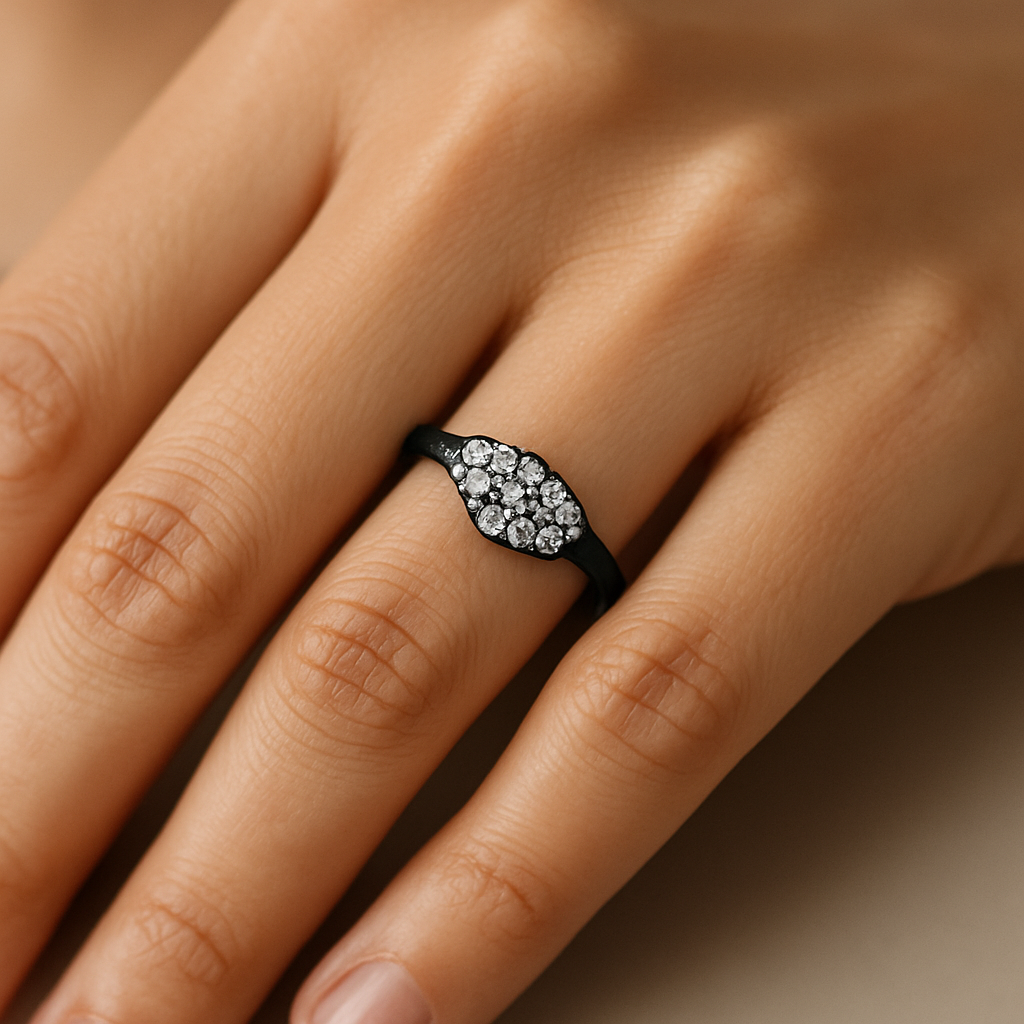 Striking black diamond cluster ring ๐โจ (Free size)