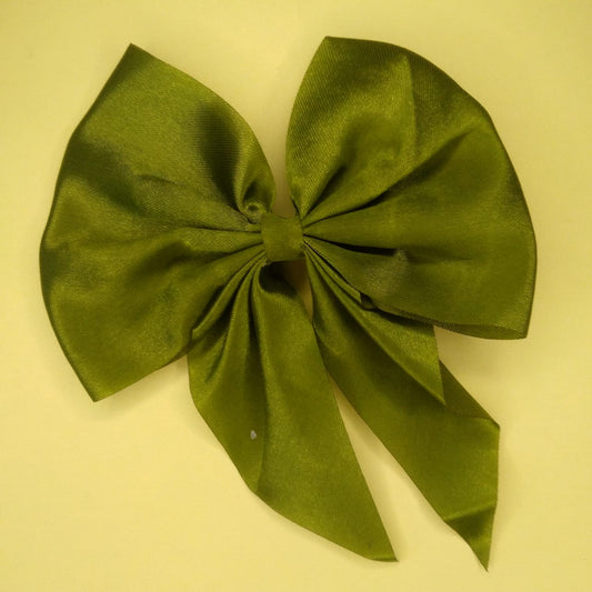 ✨ Elegant Olive Green Satin Hair Bow 🎀