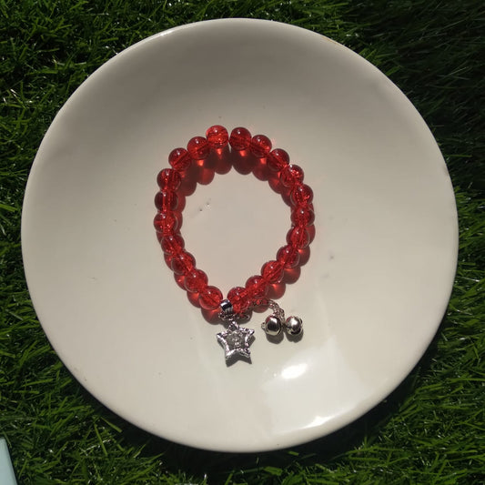 🌟 Radiant Red Bead Bracelet with Star Charm 🔴⭐