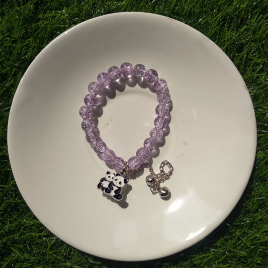 💜 Soft Lavender Bead Bracelet with Panda Charm 🐼🔔