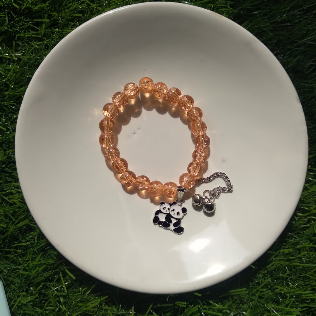 🐼 Adorable Peach Beaded Bracelet 🍑✨