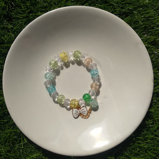 🎀 Colorful Beaded Bracelet with White Bow Charm 🌈✨