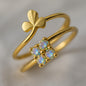 🍀💍 Elegant Clover & Crystal Gold Ring